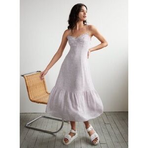 WILFRED Broadway Dress Ruffle Midi Lilac Purple Birch 12 Large Aritzia NWT